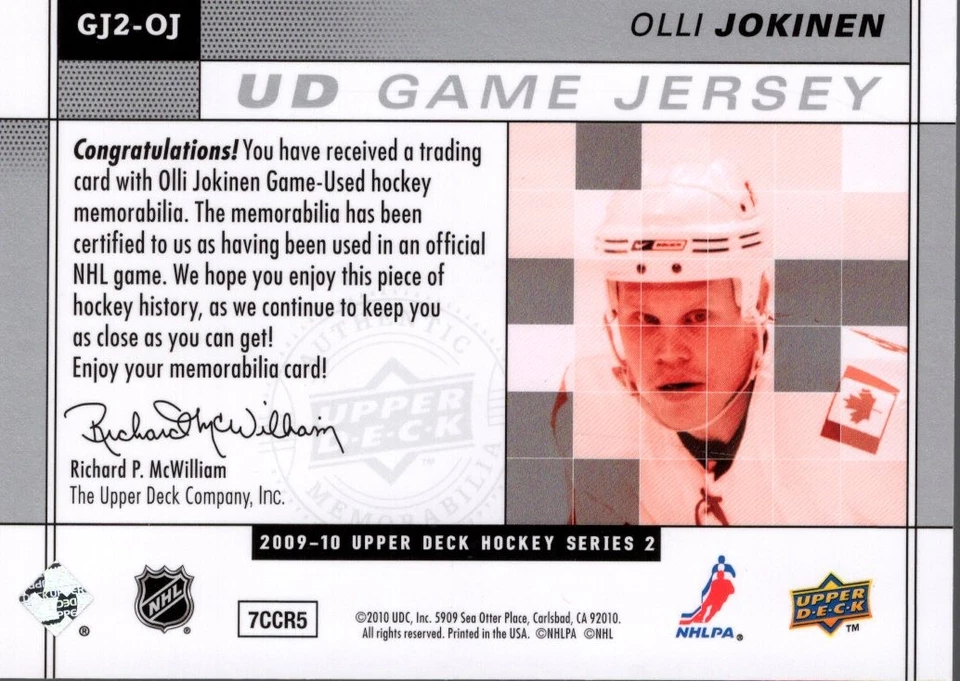 2009-10 Upper Deck Game Jerseys #GJ2OJ Olli Jokinen Jersey - HKY - Image 2 of 2
