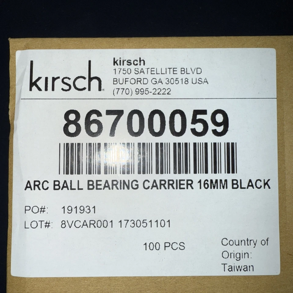 Kirsch Arc 球轴承托架 16 毫米黑色 8670 (100 个) — 第 2/3 张图片