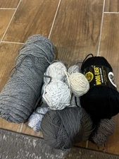 Mixed Brand Lot Multi-Color Yarn Skeins for Craft Knitting Crochet Grey/ Black