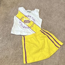 Basic Editions girls' 2-piece striped yellow, white purple shorts set size 4/5