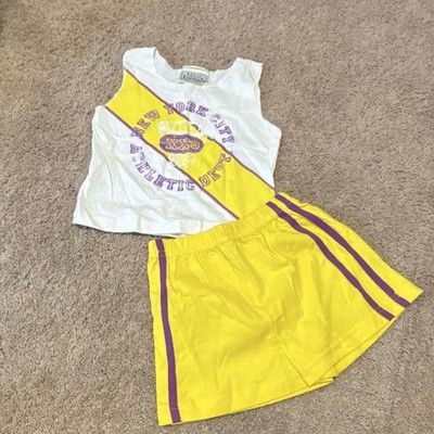 Basic Editions girls' 2-piece striped yellow, white & purple shorts set size 4/5