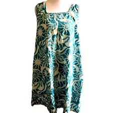Linen Dress moon stars sea shells beach boho teal green Tropical Pockets retro s
