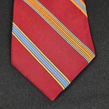 Guy Laroche Men's Tie Red Blue Yellow Orange Striped Silk