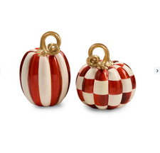 MacKenzie-Childs Paprika Check and Stripe Petite Pumpkins, Set of 2