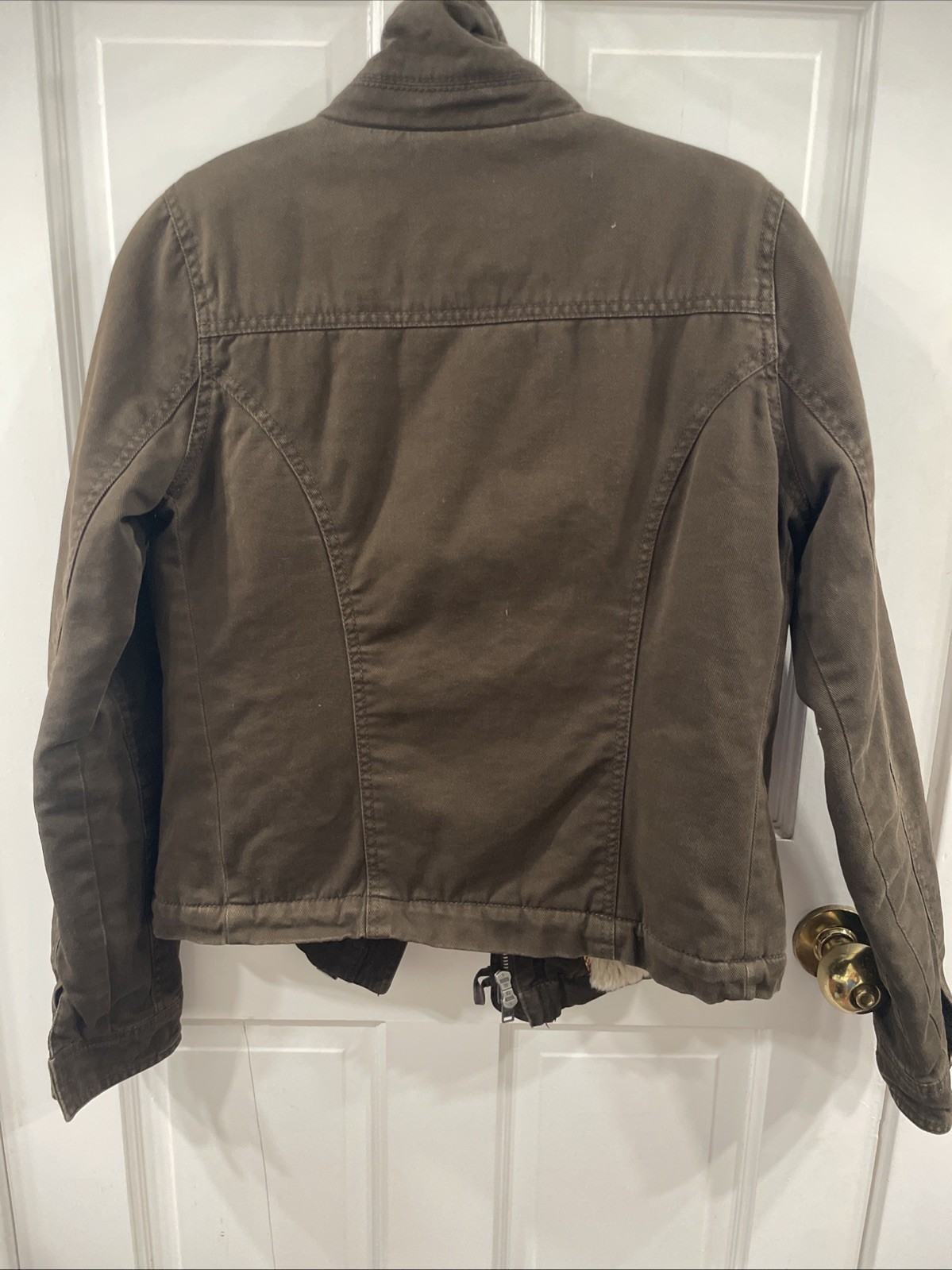 Vtg Y2K Rare Hollister Jacket Womens Green Sherpa Lined Utility Workman Coat S