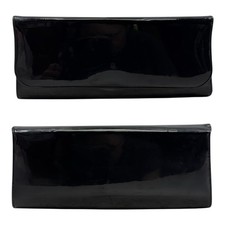 Vintage 40s 50s Patent Leather Clutch Bag Handbag Multi Section Retro Mod BLACK