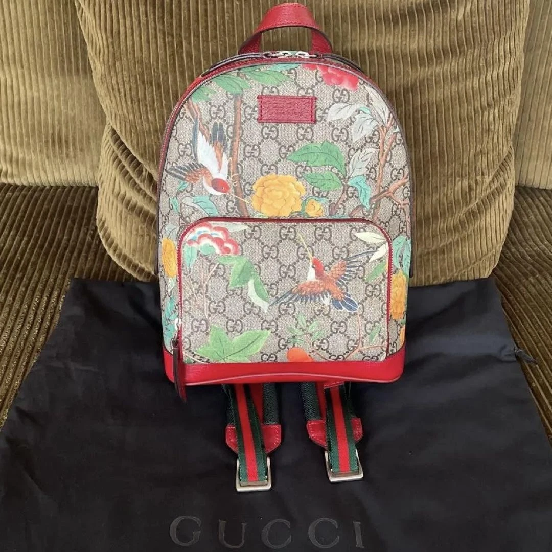 Sac à dos Gucci GG Supreme Bird toile fleurie occasion bleu bag