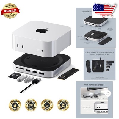 Elevated Mac Mini M4 Hub, NVMe SSD Support, 10Gbps Data, SD Reader, Self-Cooling
