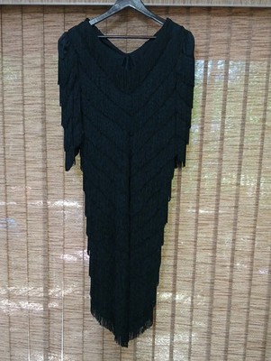 Vintage 80s Does 20s Nightworks Black Chainette Fringe Flapper Cocktail Dress