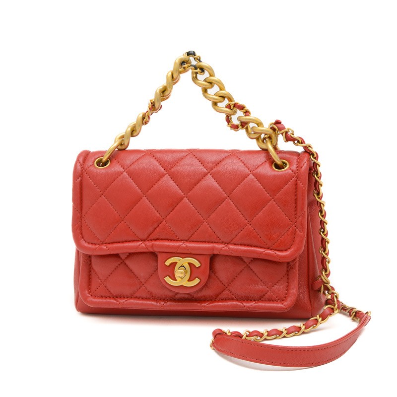 CHANEL Matelass Lambskin Red Chain Shoulder Bag 2-Way Crossbody