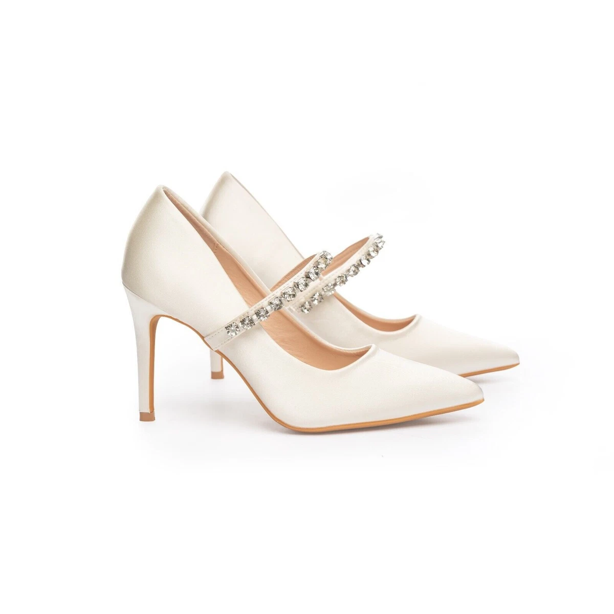 Su.Cheny Tacchi Bianchi Avorio Sete Pizzo RHINESTONE Satin