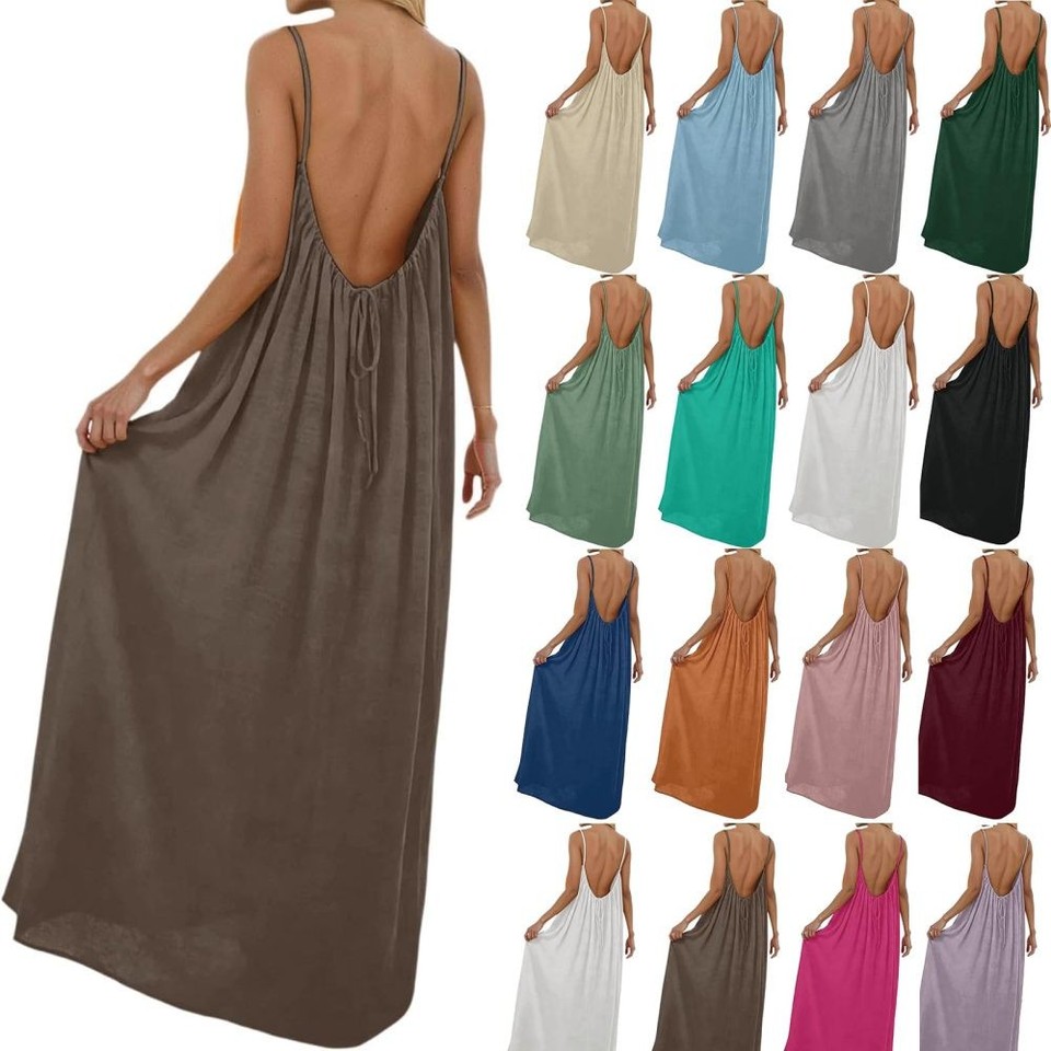 Women Backless Dresses Ladies Sleeveless Maxi Dress Summer Beach Baggy Sundress — image 8