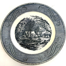 Currier & Ives 'The Old Grist Mill' Blue Dinner Plate by Royal China