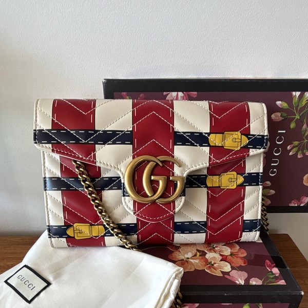 Gucci GG Marmont Matelasse Leather Print Chain Bag Authentic