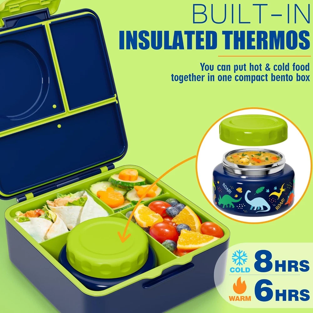 Insulated Leakproof Kids Bento Lunch Box with 8.5 OZ Thermos