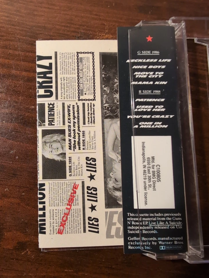 Guns N' Roses Cassette Tape G N' R Lies Geffen Records(1988) MSG 24198 - Image 4 of 4