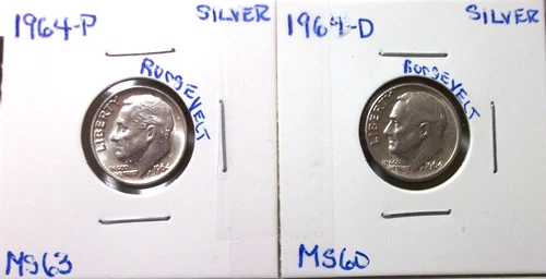 New Listing1964-P MINT STATE / 1964-D MINT STATE SILVER ROOSEVELT DIMES