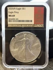 2025 P ASE American Silver Eagle Privy MS69 NGC Red book S$1 Black Core Graded