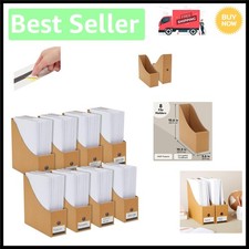 Durable 8-Pack Cardboard Magazine File Holder Boxes with Labels - Brown Finish