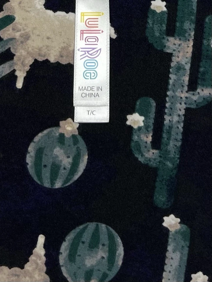 Leggings LuLaRoe TC Alto Curvilíneo Animal NEGRO Alpaca LLAMA Acuarela Cactus Ranch Foto 4 de 4