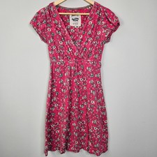 Mantaray Dress Womens UK 10 Pale Red Floral Jersey Midi Tea Dress Casual