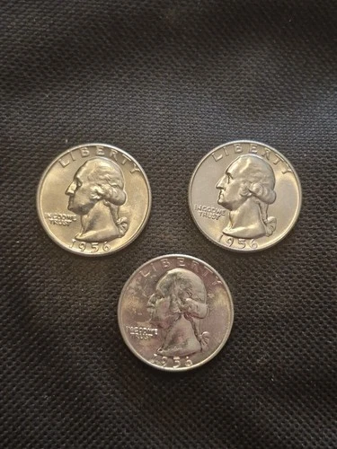 3 BU SILVER 1956 D Washington Quarters.  Beautiful Brilliant Coins!