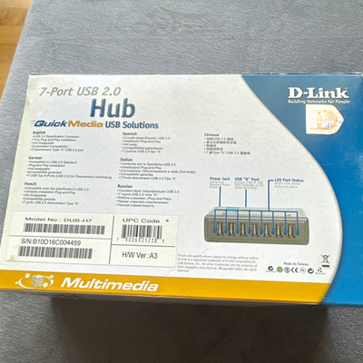 D-Link DUB-H7 7-Port USB 2.0 Hub mit Netzteil, LED-Anzeige, Silber