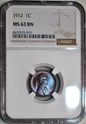 NGC MS-63 BN 1912-P Lincoln Cent, Beautifully Toned specimen.