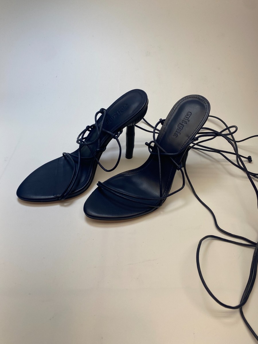 Cult Gaia Soleil Ankle Tie Leather Navy High Heel Sandals Sz
