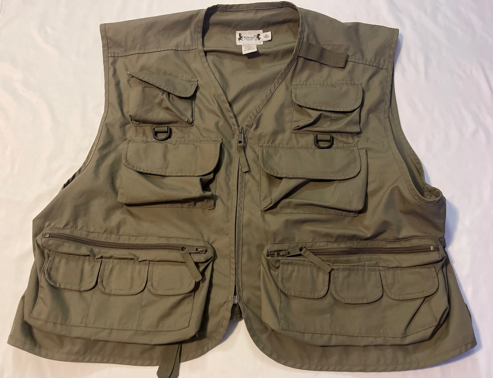 Herters Fishing Outdoor Vest Mens XL/2XL Green Cotton Poplin Pockets Utility EXC