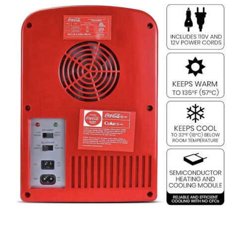 Coca-Cola 6-Can Mini Fridge Cooler/Warmer with Bluetooth Speaker NIB - Picture 5 of 9