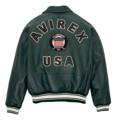 Men's Avirex Green Real Bomber Jacket American Flight Real Sheep