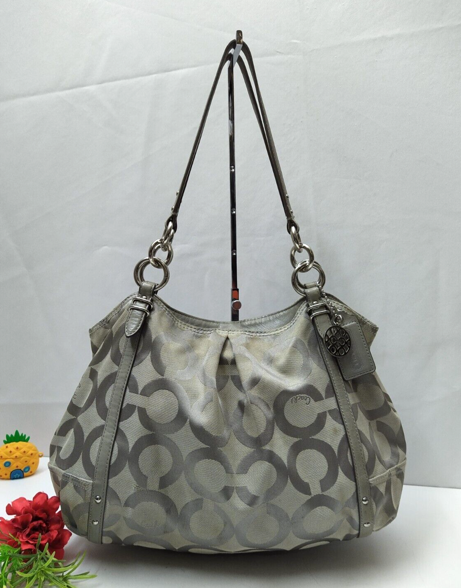 バッグ Coach Signature 2way Shoulder Bag Gray Coach Alexandria Signature Gray Canvas Leather Trim Shoulder Bag