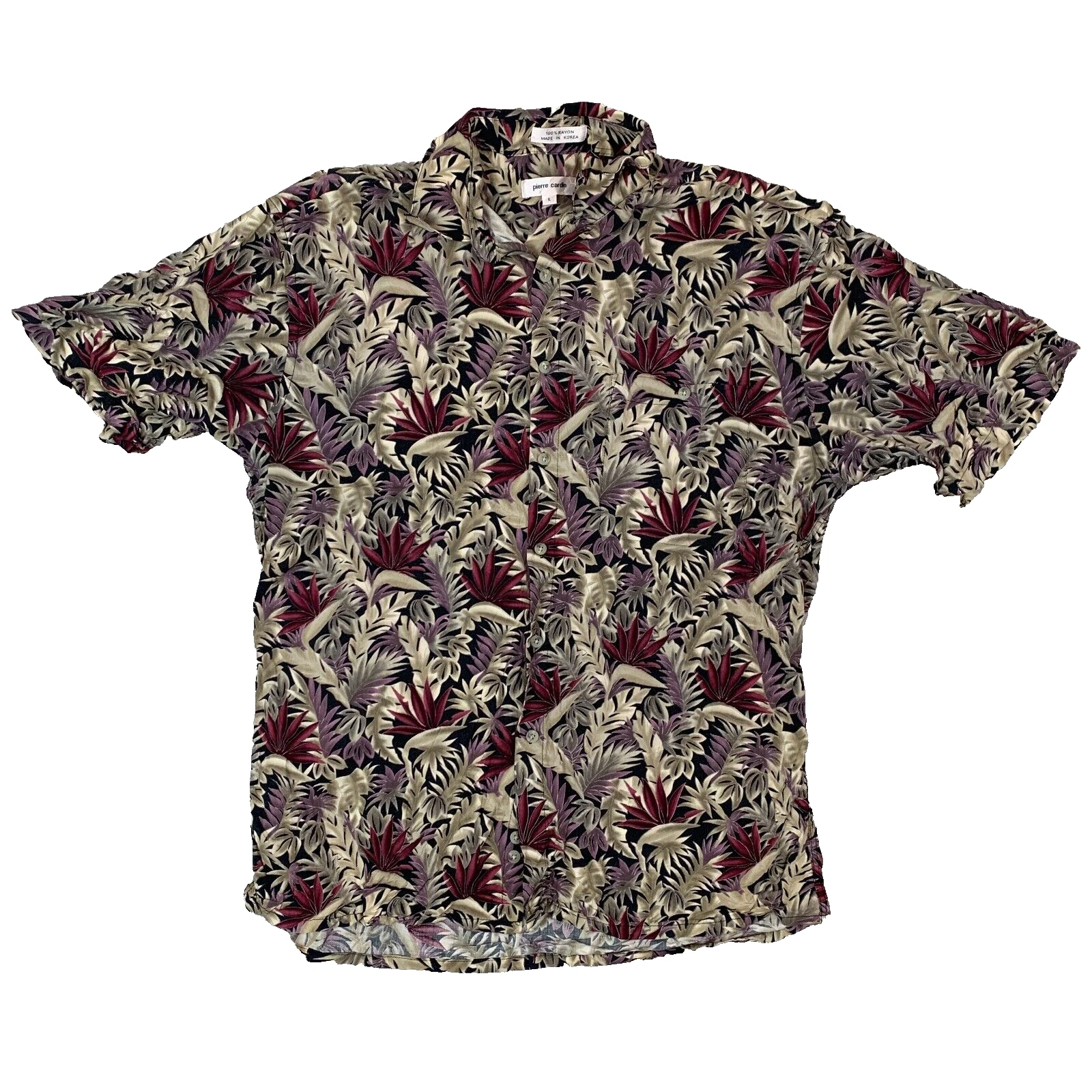 Pierre Cardin Floral Hawaiian Short Sleeve Collared Shirt Size Men's Large L