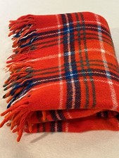 Vintage Red Plaid/Tartan Acrylic Picnic/Decorative Throw Blanket 53 by 58 EUC