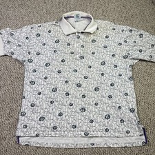 Vintage 80s IZOD Lacoste Polo Shirt Mens Large All Over Print Tennis Racquet