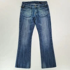 Vigoss Jeans Women's Bootcut Embroidered Distressed Blue Stretch Denim Sz. 25