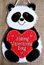 HAPPY VALENTINES DAY PANDA BEAR SIGN Wall Art Door Hanger Hanging Plaque Decor
