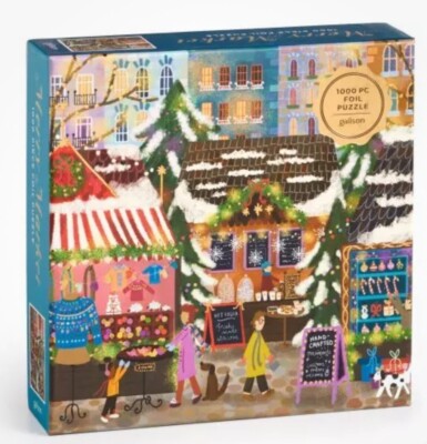 Joy Laforme Merry Market Foil Jigsaw Puzzle 1000 Pieces, by Galison, Mint Cond