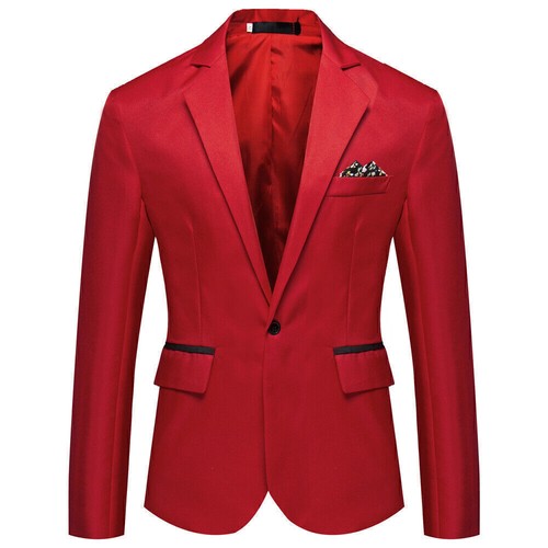Men's Business Smart Blazer Suit Formal Jacket Coat Top One Button Wedding Party - Picture 16 of 18