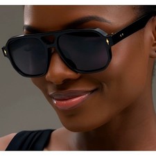 Stylish Oversized Black Aviator Sunglasses Women Grey Lenses Luxury Chic Lentes