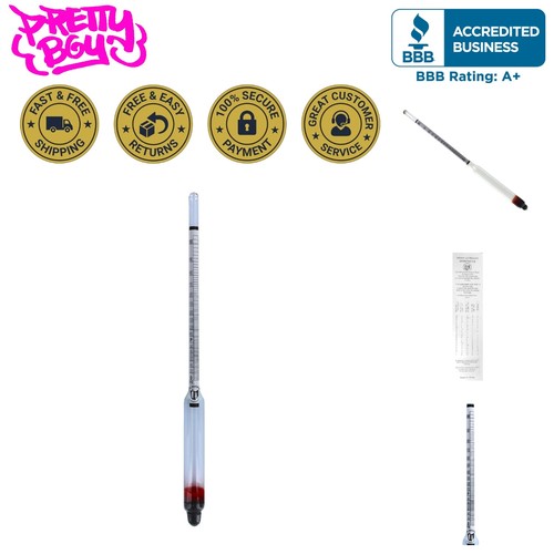 Dual Scale Alcohol Hydrometer - 0-200 Proof & 0-100% ABV, Durable Glass Design