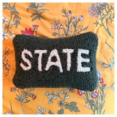 Michigan State Chandler 4 Corners Wool Hooked Pillow Velvet Backing Academia
