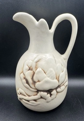 Red Wing Pottery Vase Pitcher w/ Magnolia flower Ivory 1012 Vintage MCM (TS)