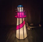 Tiffany Style vintage Stained Glass Lighthouse table Lamp Nautical red stripe