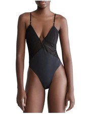Calvin Klein Sculpt Lace Solid Color Women's Thong Bodysuit NWT Black Size LARGE