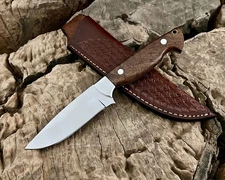 Hand Forged Custom Fixed Blade Hunting Knife Camping Wood Handle Knife & Sheath
