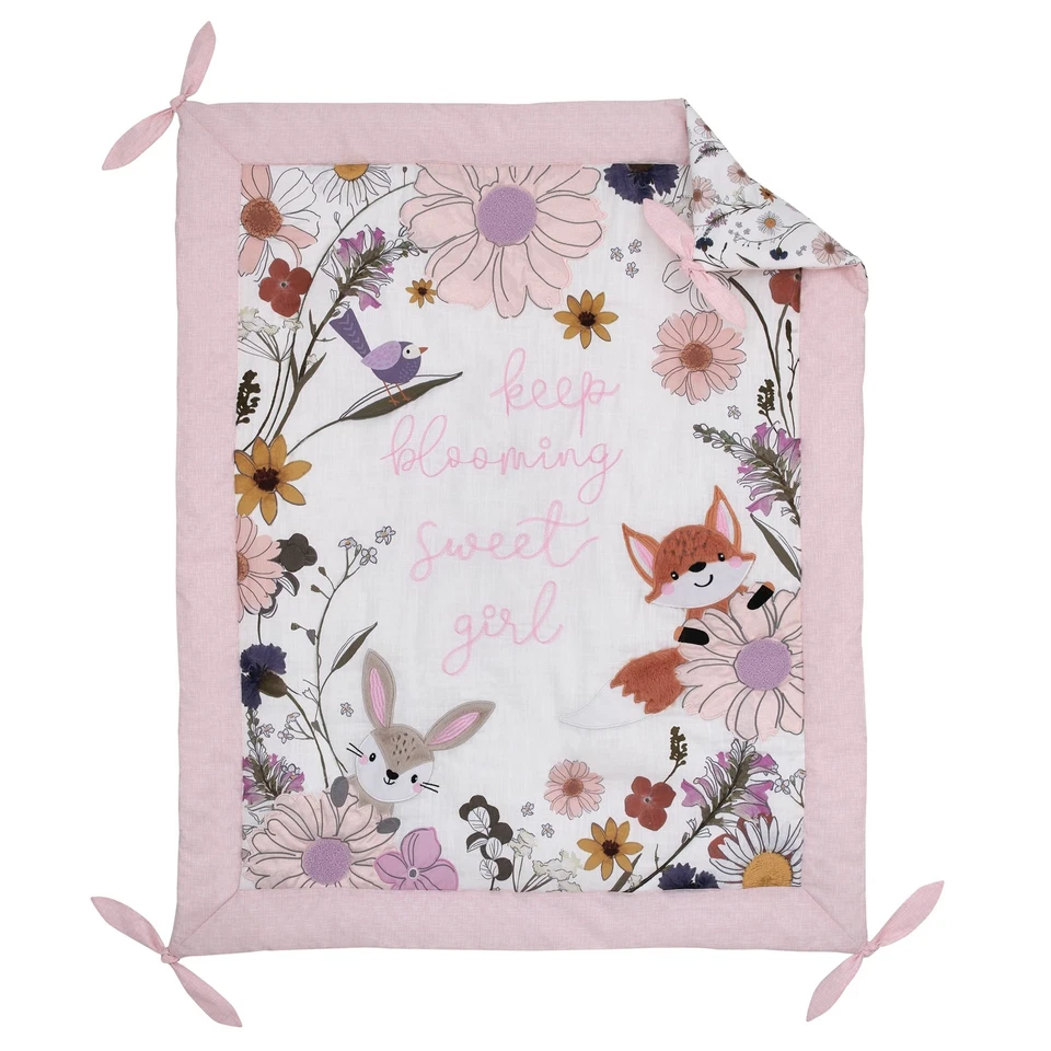 NoJo Keep Blooming Rosa Blanco Púrpura y Dorado Flores Zorro Conejito y Pájaros Foto 2 de 4