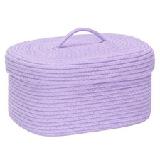 Oval Cotton Rope Storage Basket with Lid, Lidded Woven Storage Bin, Nursery S...