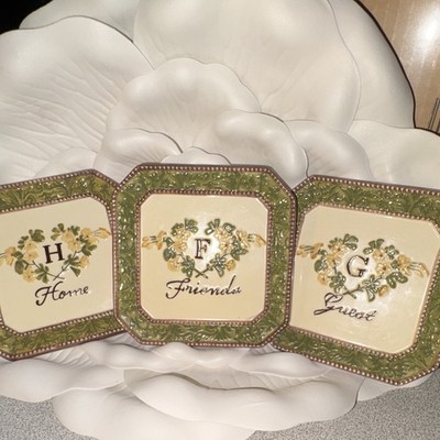 MARKET Green & Cream Floral Square Ceramic Plate Shiny Microwave Dishwasher Safe